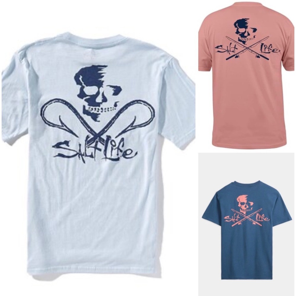 Lot of 3 NWT Salt Life Mens Live Salty Skull‎ Fish Hook T-Shirts Size S